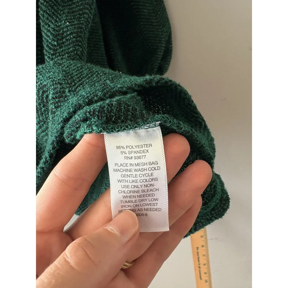 Liz Claiborne Sweater Womens 1X Green Herringbone Button Boat Neck Pullover